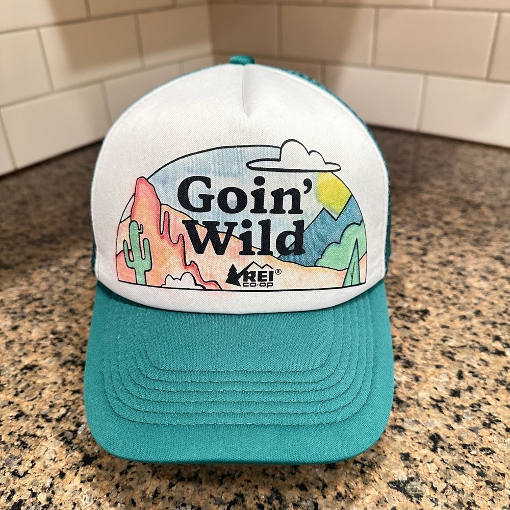REI Co-op Hat Trucker Snapback Men's Adjustable Teal White "Goin' Wild" Outdoor
